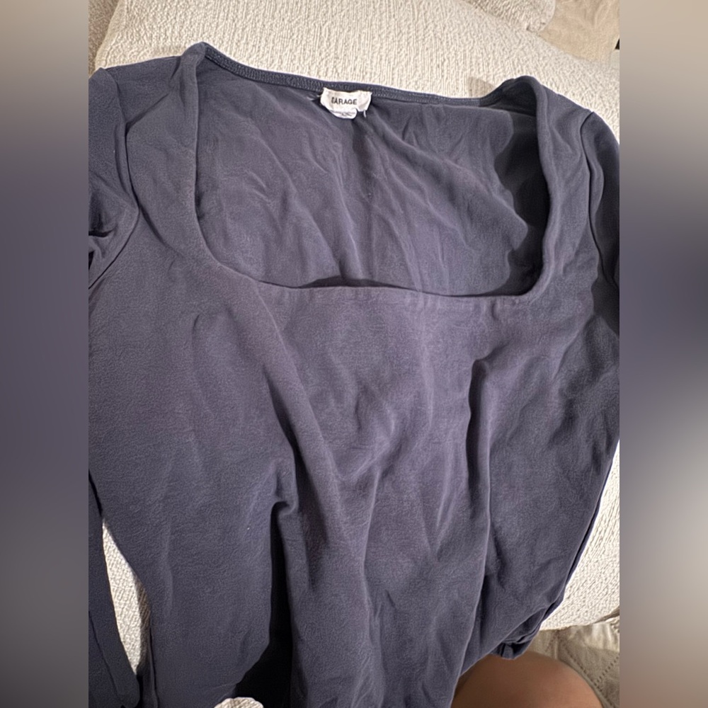 Garage Dark Blue Long Sleeve Square Neck Top